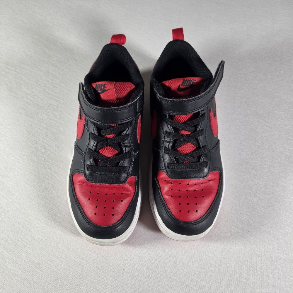 Nike Shoes Court Borough Low 2  Black Red BQ5451-007 Kids Size 1Y Strap Lace - Picture 4 of 9